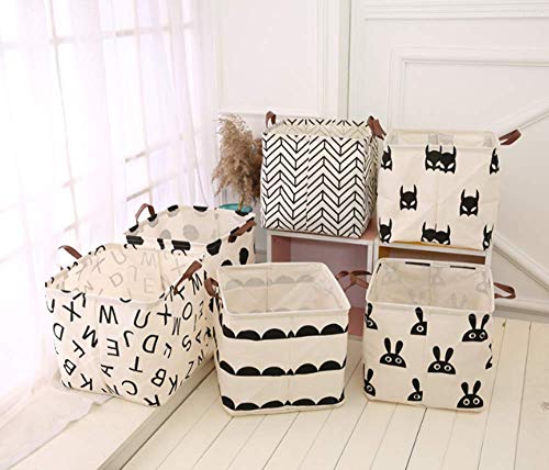 Handmade Open Storage Basket,Canvas Fabric Folding Storage Basket,Baby Storage Bin Organizer Toy Storage Organizer Bin Containers Two Handles 13 Inch Rabbit