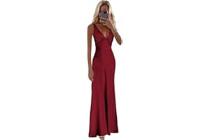 Vnaix Bridals Satin Bridesmaid Dresses for Women Corset V Neck Long Halter Evening Dress
