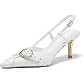 Coutgo Womens Slingback Kitten Heels Studded Closed Pointed Toe Pumps with Buckle Party Dress Shoes