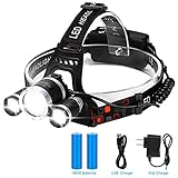 Led Headlamp, Binwo 6000 Lumen Work Headlight, 18650 USB Charge & Wall Charger Rechargeable, 4 Modes Waterproof Head Lamp Best Head Lights for Camping, Hunting, Hiking, Outdoors