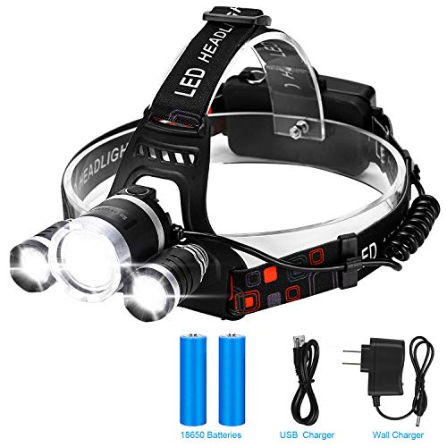 Led Headlamp, Binwo 6000 Lumen Work Headlight, 18650 USB Charge & Wall Charger Rechargeable, 4 Modes Waterproof Head Lamp Best Head Lights for Camping, Hunting, Hiking, Outdoors