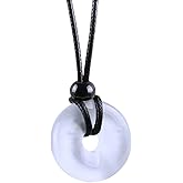 Crystal Necklace - Cool Lucky Donut Pendants - Good Karma Jewelry - Cute Simulated Cats Eye Circles - Spiritual Protection and Positive Energy Amulets - Good Luck Charms - Magic Vibes Talismans