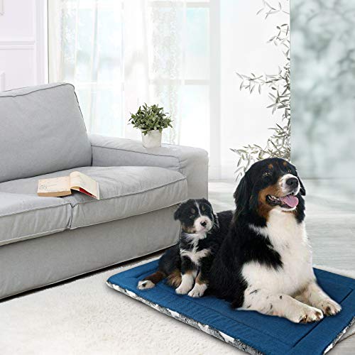 KROSER 24"/30"/36"/42"/48"/54" Dog Bed Reversible Mat (Warm & Cool) Stylish Pet Mat Pad High Density Foam Machine Washable Pet Bed for Dogs 25lbs-130lbs