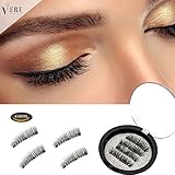 VereBeauty Magnetic False Eyelashes,3D False Eyelashes, Three Magnetic, Thicker and Longer 33mm Long Ultra Solf 100% Handmade Silk Sense Natural Look Glamorous Reusable Black Eyelashes (4 Pcs, Black)