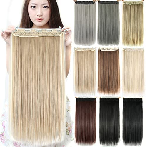 IMISSU Long Natural Thick Hair Straight Clip in on Synthetic Hair Extensions Hairpieces for Women (28 Inch,Layer Blonde)