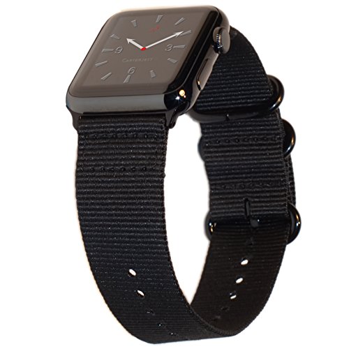 Apple Watch Band 42mm XXL NYLON NATO iWatch Band for Extra Large Wrists! Custom Sizable Long Black Strap with Space Black Hardware Fits 6-11 inch Wrists & All 42 mm Apple Watch Models by Carterjett