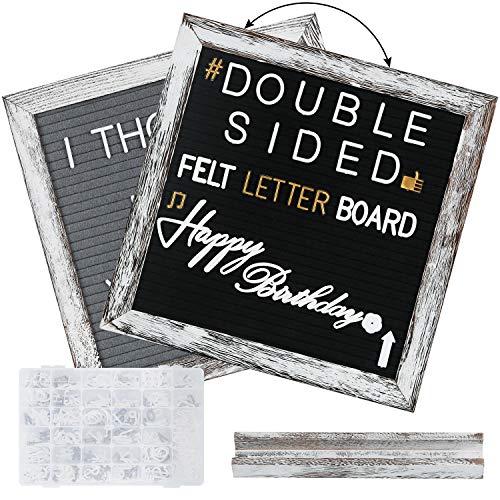 Double Sided Felt Letter Board- with 560 Pre-Cut 2 Size White & Gold Letters Sorted in Organizer- 10x10 Grey and Black Changeable Letterboard Message Board Sign, Wall & Tabletop Display, by NEARPOW