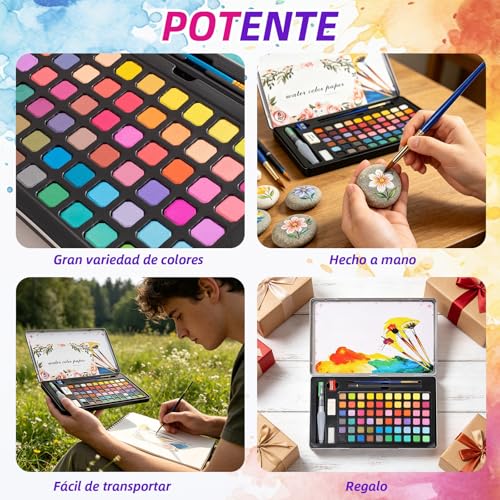 LSHSXPX Acuarelas Profesionales, 60 Colores, Pintura de Acuarela, Adecuado para Principiantes y Artistas Avanzados