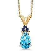 Gem Stone King 14K Yellow Gold Swiss Blue Topaz and Blue Sapphire Pendant Necklace for Women | 1.07 Cttw | Gemstone November Birthstone | Pear Shape 8X5MM | With 18 Inch Chain