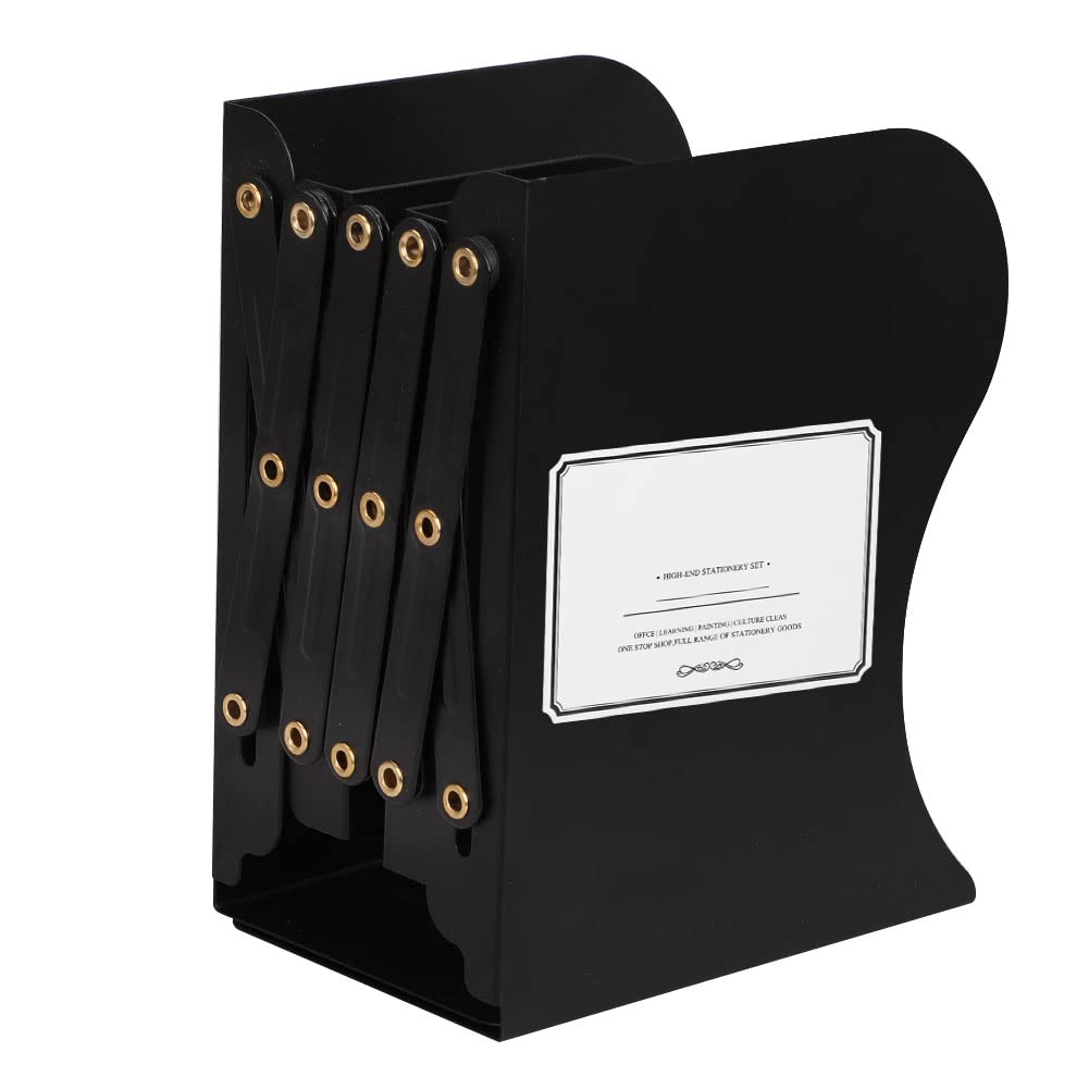 Retractable Bookends Heavy Duty Desktop Book Holder Metal Document Dividers File Rack Book Ends Desk Book Storage Organiser Bookshelf Black for Shelves Kids Children Office School Library