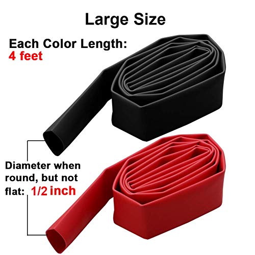 2 Pack 1/2 inch Heat Shrink Tubing, 3:1 Adhesive-Lined Large Heat Wire Shrinkable Tube by MILAPEAK (4 Feet, Black & Red) - Thumbnail 5