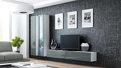 Seattle 3G Wall Unit / Entertainment Center / Hanging Furniture / TV Console for Living Room / High Capacity Living Room Furniture / up to 65" inch TV (Grey &amp; White)