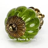 Green Peridot Glass Cabinet Knobs, Kitchen Drawer Pulls & Handle Set/2pc ~ K185FF Vintage Style Pumpkin Shaped Glass Knobs with Florentine Hardware, for Dresser, Drawers, Cabinets & Vanity