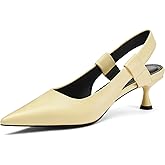 LUMUTA Pointed Toe Slingback Kitten Heels for Women, Leather Stiletto Heel Pumps with Elastic Strap Elegant Bridal Heel Dating Party Work Office Backless Pumps Shoes