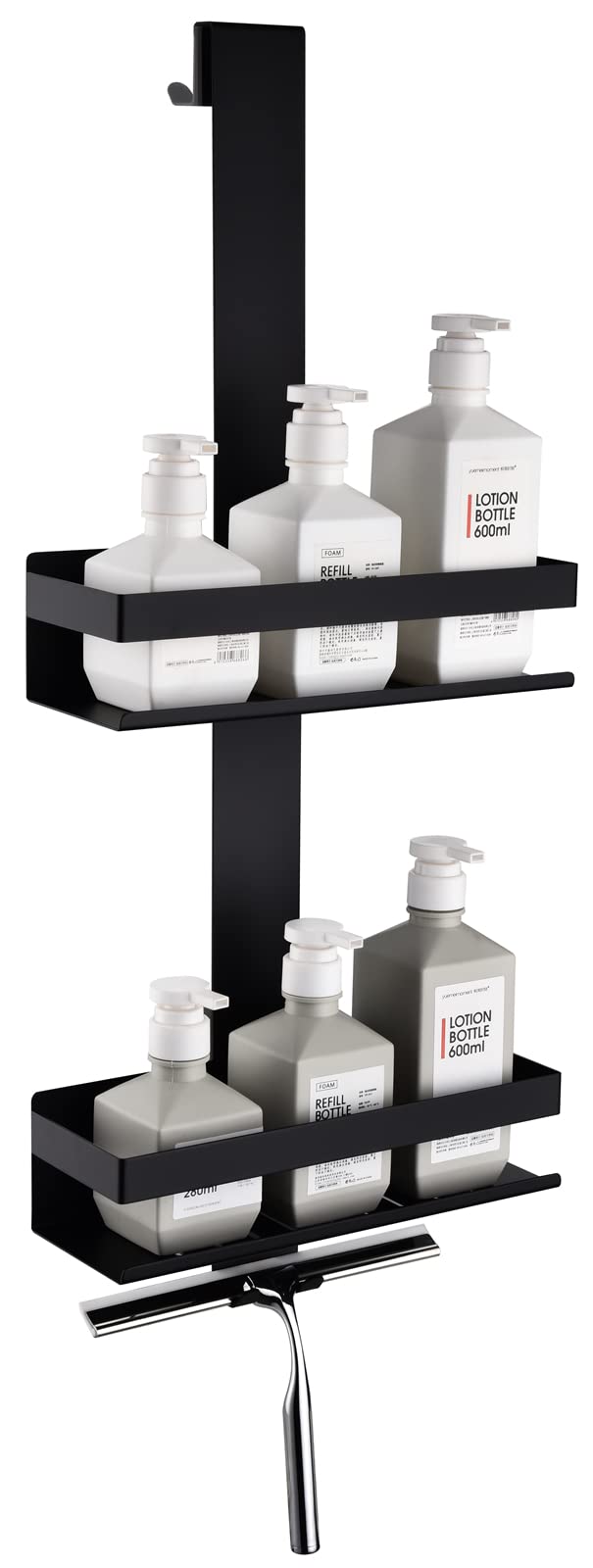 HomeHeng Shower Caddy Hanging, 2-Store Shower Basket Double Shower Shelf for Hanging the Shower Screen, Bathroom Shelf with Hooks, SUS304 Stainless Steel Matte Black