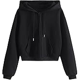 GORGLITTER Women's Casual Long Sleeve Cropped Hoodie Zip Up Hooded Sweatshirt Jacket with Pocket