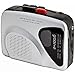Groov-e GVPS525SR Portable Retro Personal Cassette Player and Recorder with Built-in Speaker & Microphone, AM/FM Radio, 3.5mm Headphone Jack and Earphones Included - Black/Silver