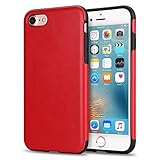 TENDLIN iPhone 7 Case Leather Back Flexible TPU Silicone Hybrid Soft Slim Case for iPhone 7 (Red)