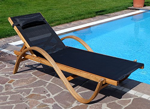 ASS Sonnenliege Paraiso aus Holz Lärche mit Kopfpolster von ALEOS, Farbe:Schwarz – Bild 3