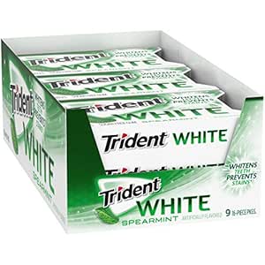 Amazon.com : Trident White Spearmint Sugar Free Gum, 9 Pack of 16 ...