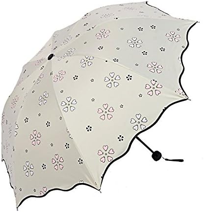SUOWO COMPACT folding windproof travel umbrella color change light weight sun rain parasol umbrellas for kids girl women (Creamy White)