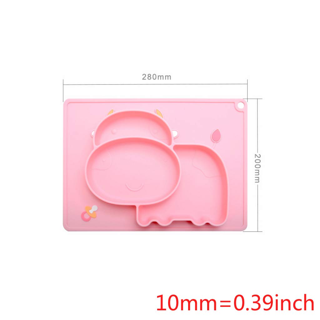 Rose Plateau Enfant Repas Assiette Compartiment Manyo Assiette A Ventouse Pour Bebe Ventouse En Silicone Rectangulaire Vache De Dessin Anime Le Repas De Bebe Bebe Puericulture Dwteam In