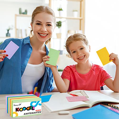 Koogel Karteikarte Linierte, 300 Blätter Linierte Lernkarten 125 mm x 75 mm Karteikarten 8 Farbenin für Unterwegs Vokabel Lernen Büro Schule Präsentation