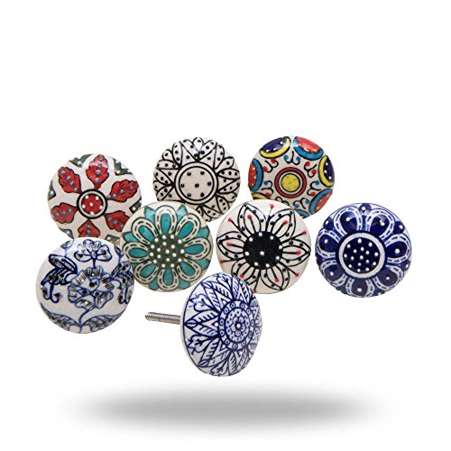 Set of 8 Cabinet Knobs Ceramic Dessert Flower Handmade Drawer Pull Diameter 1.6" (40 mm) Kitchen Cupboard Pull Dresser Door Handle by Trinca-Ferro
