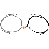 Agriajun Matching Bracelets for Couples, Gold Heart Initial Friendship Adjustable Bracelet Women, Cute Match Charm Letter Name Black Braided Rope Bf Gf Friends Jewelry Gift