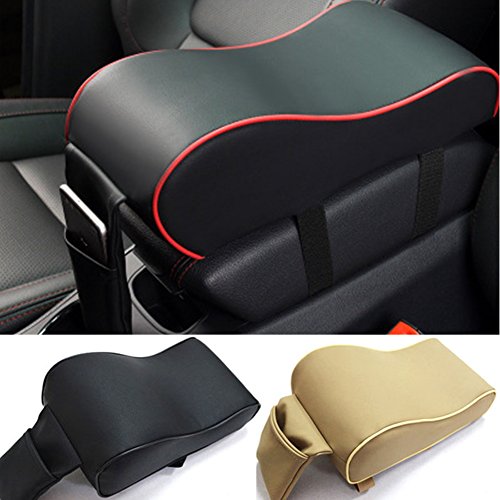 PU Leather Car Armrest Box Pad, Breathable Soft Memory Cotton Car Armrest Cushion Armrest Center Consoles Head Neck Rest Pillow Pad for Car Motor Auto Vehicle(Black red edge) - Thumbnail 3