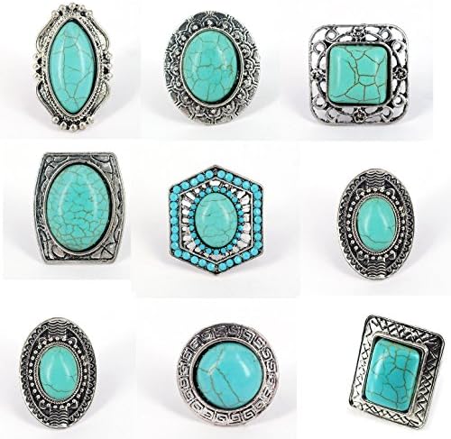 Solid Zinc Bohemian Boho Rings with Turquoise Beads