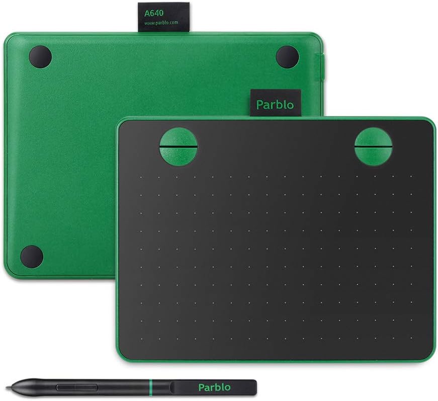 Parblo A640 Drawing Tablet with 8192 Levels Battery-Free Stylus Pen, 7.2 x 5.9 Inches Graphic Drawing Tablet for Digital Art Works, Drawing, Sketch, Design, Paint (Green): Computers & Accessories