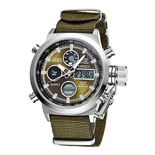 Smalody Men Sports Watches LED Digital Quartz Fashion Watch Outdoor Military Fabric Wristwatches (Green)