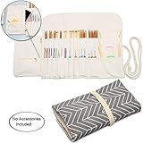 Teamoy Knitting Needles Holder Case(up to 11 inches), Cotton Canvas Rolling Organizer for Straight and Circular Knitting Needles, Crochet Hooks and Accessories, Arrow -No Accessories Included