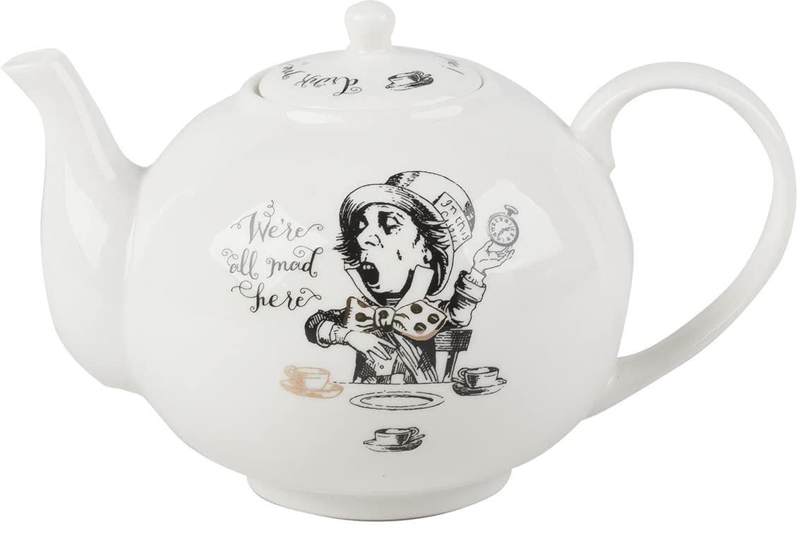 V&A 5200025 Alice in Wonderland Teapot in Gift Box, Fine China, White, 1.1 Litre (6 Cup)