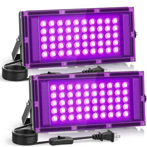 Photo 1 of 2 Pack 50W LED Black Light, Blacklight Flood Light for Glow Party IP66 Waterproof, Outdoor Black Lights with Switch&Plug for Halloween, Glow in The Dark, Neon Party, Fluorescent Poster, Birthday