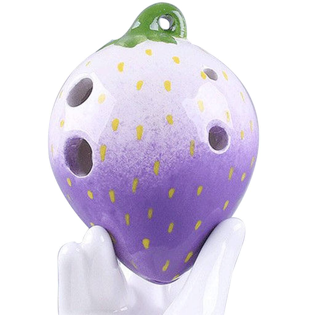 Ocarina,4 Hole Red Strawberry Ceramic Ocarina with Lanyard,6 Hole Gradient Fruit Shape Ocarina Instrument,for beginners（YABHTD-PURPLE）