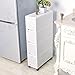 Shozafia Narrow Slim Rolling Storage Cart and Organizer, 7.1 inches Kitchen Storage Cabinet Beside Fridge Small Plastic Rolling Shelf with Drawers for Bathroom