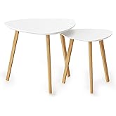 BAMEOS Bamboo Nesting Triangle End Table,Set of 2 Side Table Modern Minimalist Coffee Table for Living Room, Balcony in White