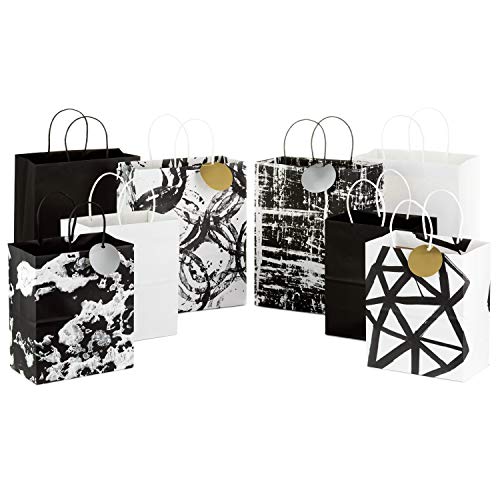 Hallmark Black and White Paper Gift Bags Assortment (Pack of 8; 4