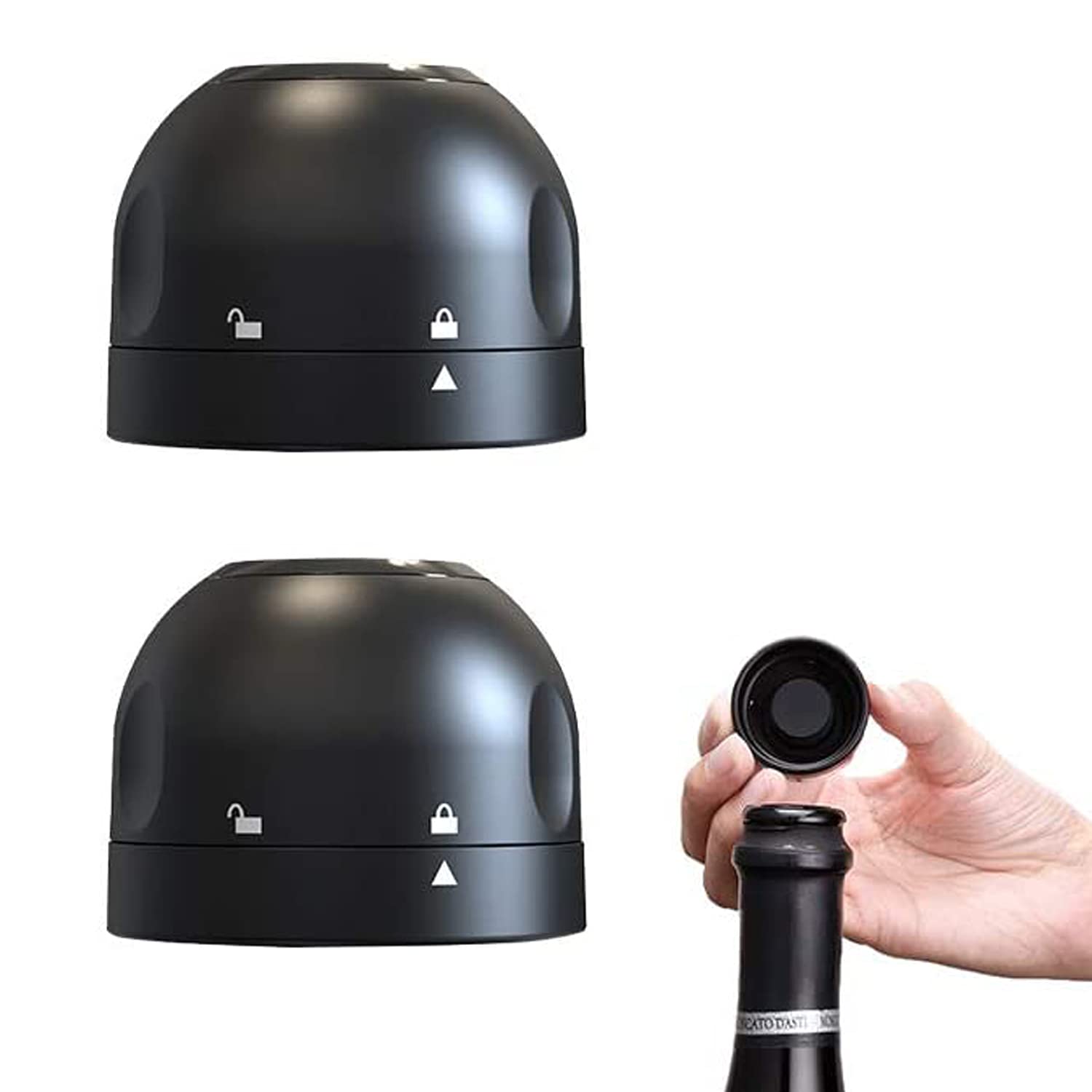 XPOOP Silicone Champagne Lock, Reusable Black Champagne Stopper,Vacuum Champagne Stopper for Red Wine Bottle&Champagne,Vacuum Stopper for Beer,2 Pieces