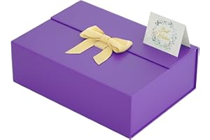 ROSTELACK Gift box with lid 13" x 9" x 4", deluxe gift box with ribbon greeting card and magnet closure, suitable for wedding, mother's day, bridesmaid gift, graduation, Christmas, holiday, birthday, etc.Purple