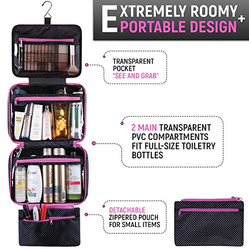 Large Travel Cosmetic Bag For Women - Hanging Travel Toiletry And Makeup Bag With Many Pockets in Polka Dot 5 Large Travel Cosmetic Bag For Women - Hanging Travel Toiletry And Makeup Bag With Many Pockets in Polka Dot