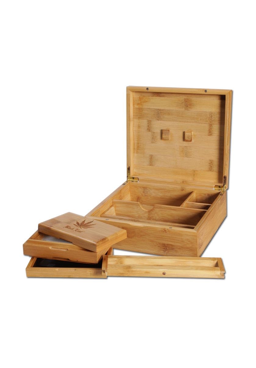 Black Leaf Wood Box Herbal Storage/Pollination/rolling accesories (Stoner Box II)