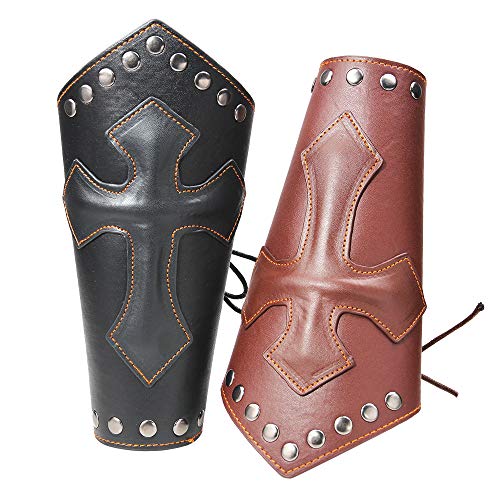 VolksRose Leather Archery Arm Guard, Adjustable Hunting Shooting Arm Guard, Bracers Leather Arm Armor Guard Medieval Rivet Style Armor Costume Traditional Archery Protective Gear, 1 Piece #19 - Thumbnail 2