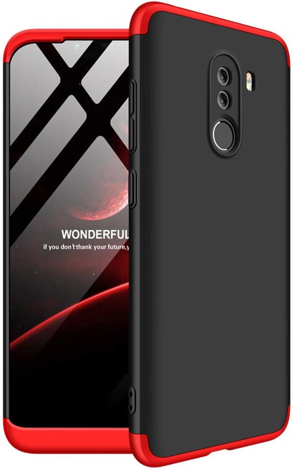 HMTECHUS Xiaomi Poco F1 case Shockproof 2 in 1 Hard PC Plastic Material Anti-Scratch Bumper Full Body Coverage Protection Ultra-Thin Cover for Xiaomi Pocophone F1 2 in 1 PC Black-Red AD