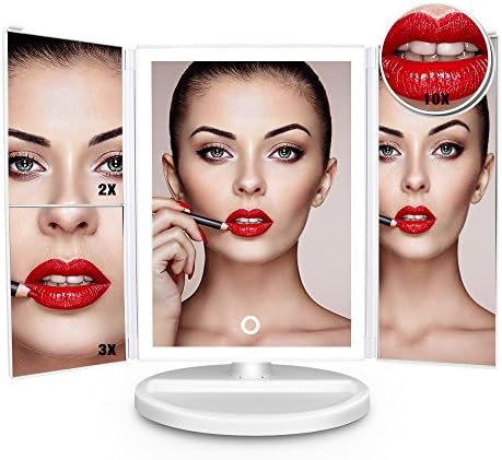 LAJOUR Makeup Mirror Led Lighted Makeup Mirror with Rechargeable Vanity Mirror Touchscreen Dimmable Light for Countertop Cosmetic Makeup … (White)