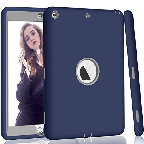 Hocase iPad 9.7 2017 Case, High-Impact Shock Absorbent Dual Layer Silicone+Hard PC Bumper Protective Case for iPad 5th Generation 2017 A1822/A1823 - Navy Blue / Grey