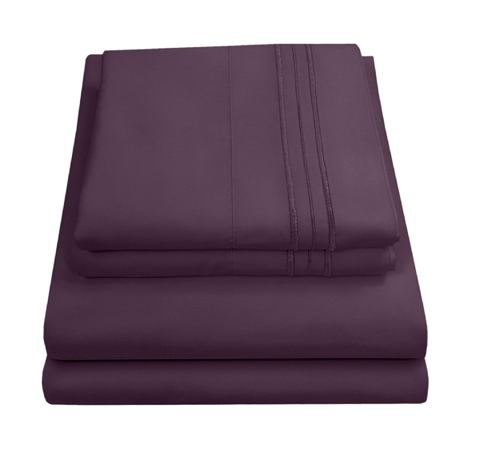 Sweet Home Collection Luxury Bedding Set with Flat, Fitted Sheet, 2 Pillow Cases, Microfiber, Purple, Queen