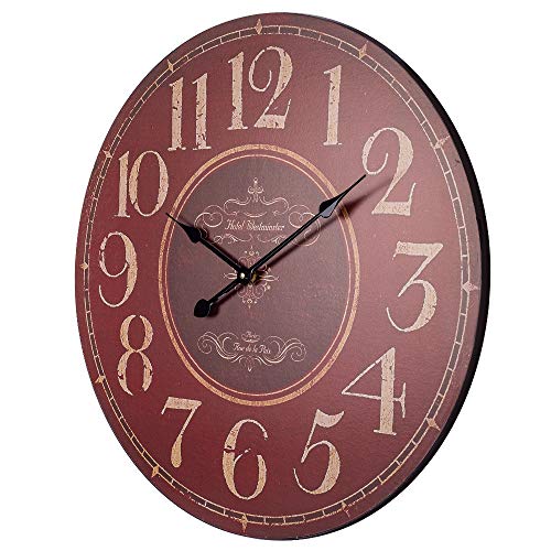 Large Wall Clock, Rustic Decorative Vintage Wooden Wall Clock, Silent